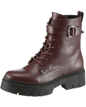 HUGO Kris_Luboot Schnürboots Schnürstiefelette, Plateauboots, Profilsohle, Mit Anziehlasche - Braun