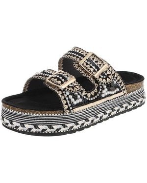 Ital-Design Damen Plateau Sandalette Mit Schnallen & Zierdetails Plateausandaletten (91895642) Flach Pantoletten - Schwarz