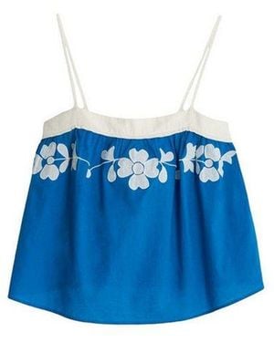 BHOEM Trägertop Trägertop Aus Baumwolle Mit Floraler Stickerei (1-Tlg) - Blau