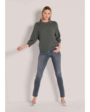 Madeleine Strickpullover Zeitloser Baumwollpullover Mit Perlfang-Muster Herbstpullover Mit 3/4-Ärmeln Und Rundhals - Grau