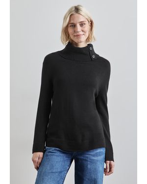 Street One Rollkragenpullover mit Knopf Details - Schwarz