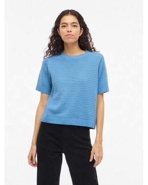Vila Kurzarmpullover Vilollo O-Neck S/S Detail Knit Top- Noos - Blau