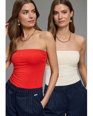 melrose Bandeautop (2Er-Pack) Mit Raffung An Der Naht, Durchgestepptes Rumpfabschluss - Rot