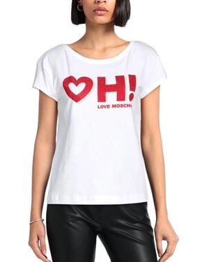 Love Moschino T-Shirt "Heart OH!" Strassdetails Boxy Fit Herzmotiv - Weiß