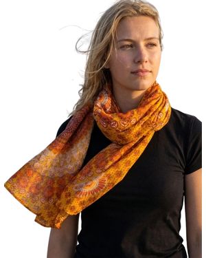 Sunsa Schal Tuch Baumwolle Halstuch Sommer Scarf mit Blumen, Blumenmotive Aufdruck - Orange
