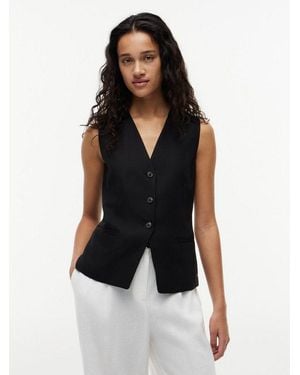 Tommy Hilfiger Anzugweste Summer Lyocell Long Waistcoat Materialmix Mit Leinen - Schwarz