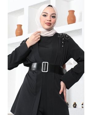 Moda Mihram Hosenanzug ı ıDantel Detail Jumpsuit-Set - Schwarz