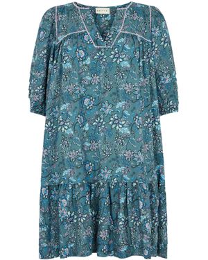 Raffya Midikleid Grace Tiered Hem Floral Printed Mini Dress - Blau
