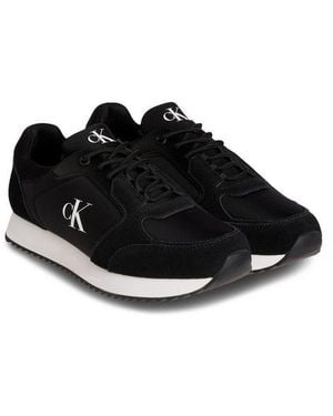 Calvin Klein Retro Runner Sock Lace Up Ny-Su Slip-On Sneaker Halbschuh, Freizeitsneaker Mit Ck-Logo Und Aufgesetzter Schnürung - Schwarz