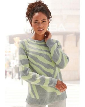 Lascana Strickpullover Mit Zebramuster Rundhalspullover - Grün