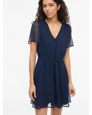 Vila Minikleid Vifalia V-Neck S/S Short Dress- Noos Sommerkleid - Blau
