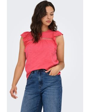 ONLY Kurzarmshirt ONLLEA S/L FRILL MIX TOP JRS - Rot