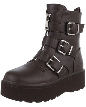 Ital-Design Trendige Boots Mit Plateau Und Schnallen Für Damen Plateaustiefelette (90514858) Flach Stiefeletten - Schwarz