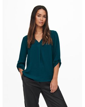 Jacqueline De Yong Blusenshirt Design Shirt Freizeit Hemd V-Neck Bluse - Blau