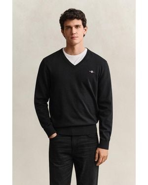 GANT V-Ausschnitt-Pullover Classic Cotton V-Neck Regular Fit Mit V-Ausschnitt - Schwarz