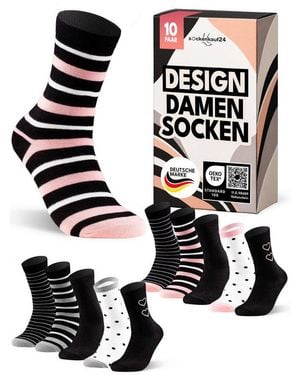 sockenkauf24 Freizeitsocken Damen Socken Aus Baumwolle Mit Muster - Schwarz