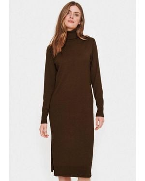 Saint Tropez Strickkleid Sz-Roll-Neck Long Dress Mit Rollkragen - Braun