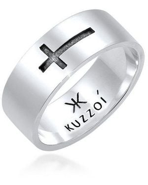Kuzzoi Silberring Herren Bandring Kreuz Glanz 925 Silber, Kreuz - Grau