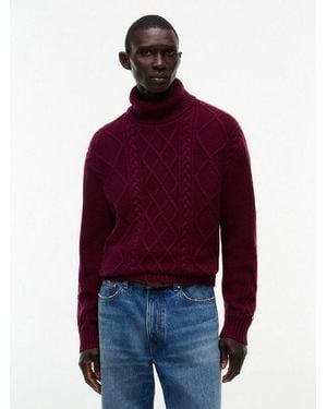 Tommy Hilfiger Rollkragenpullover Ny Wool Cable Sweater Aus Wollmix Mit Kaschmir, Zopfstrickmuster - Rot