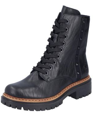 Rieker Schnürstiefelette, Schnürboots, Blockabsatz, Innenreißverschluss Und Nietenverzierung - Schwarz