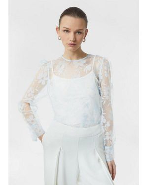 Comma, Langarmbluse Bluse Transparente Organza-Bluse Mit Floralem Muster - Weiß