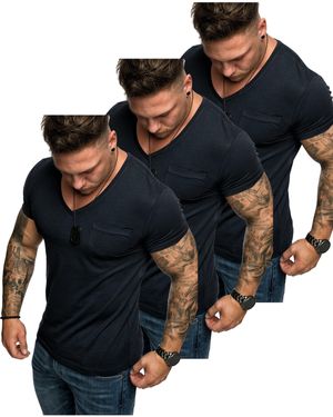 Amaci&Sons 3. PATERSON -Shirts - (3er-Pack) Basic Oversize T-Shirt mit V-Ausschnitt - Blau