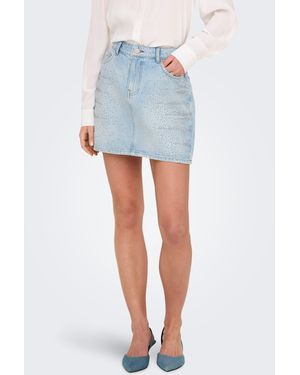 ONLY Jeansrock ONLSTELLA RHINESTONE SHORT SKIRT DNM AZG mit Strasssteinen - Blau