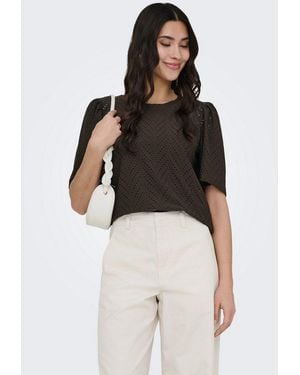 Jdy Spitzenshirt Carla Cathinka S/S Top Jrs Noos Kunstfaser, Regular Fit - Weiß