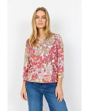 Soya Concept Shirtbluse Sc-Felicity Aop 536 Normale Passform, Aus Baumwollmischung Mit Viskose, 3/4-Ärmel - Rot