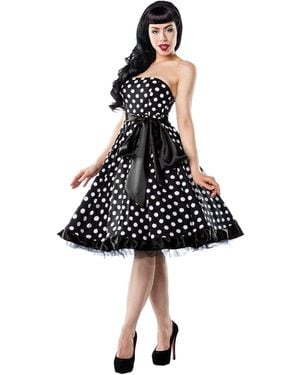 Otto Bandeaukleid 50er Jahre Pin Up Rockabilly Kleid Retro Tanzkleid Bandeau dots - Schwarz