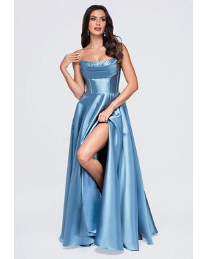 Ombre Abendkleid Damen Abendkleid Maxi Mit Schwingendem Rock (Kein Set, 1-Tlg) - Blau
