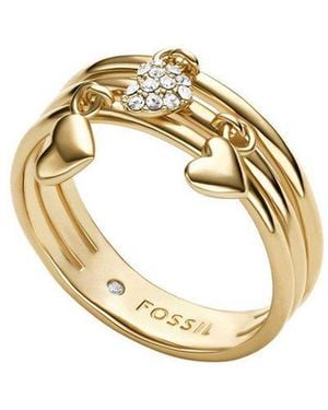 Fossil Fingerring Schmuck Geschenk Metall Sutton Herzen, Mit Glasstein - Schwarz