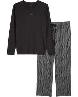 Marc O' Polo Blend & Pair Cotton (2 tlg) Schlafanzug, Pyjama Set, Nachtwäsche - Schwarz