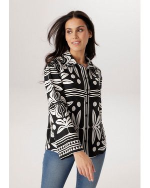Aniston SELECTED Hemdbluse Mit Geometrischen Blumen-Und Punktemuster - Schwarz