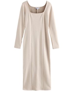 Next Langärmeliges, weiches Midikleid (1-tlg) - Natur