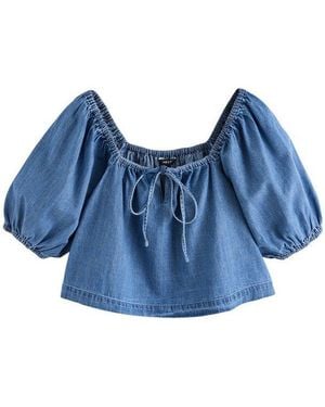Next Jeansbluse Leichte Denimbluse Mit Puffärmeln (1-Tlg) - Blau