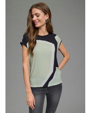 Laura Scott Shirtbluse Materialmix, Hinten Gestreifter Jersey Vorne Gemusterter Bluseneinsatz - Grau