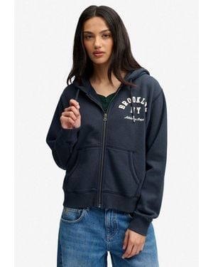 Superdry Kapuzensweatjacke Ath Ess Relaxed Crop Ziphood Baumwollmischung - Blau