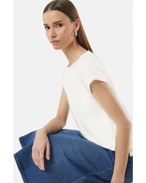 comma casual identity Kurzarmshirt T-Shirt mit Strukturmuster und überschnittenen Schultern - Weiß