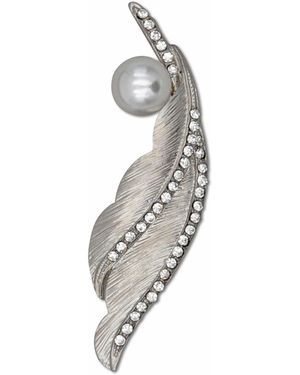 Firetti Brosche Schmuck Geschenk Ansteckschmuck geschwungene Blattoptik Struktur - Grau