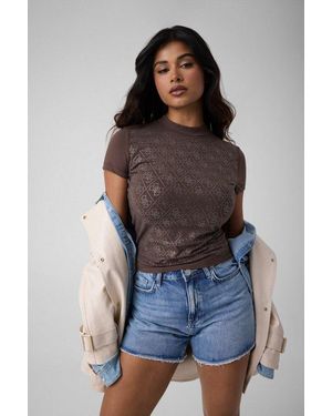 Guess T-Shirt Ss Mock Neck All Over 4G Tee Mit Strassbesatz, Slim Fit - Blau