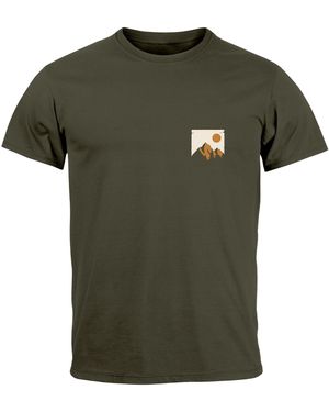 Neverless T-Shirt Outdoor Adventure Printshirt Brustlogo Natur Berge mit Print - Grün