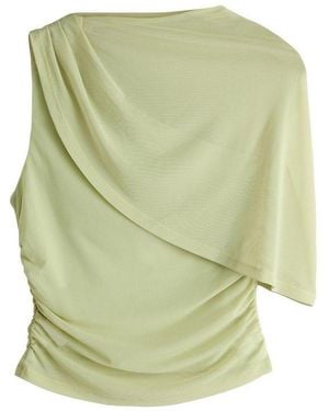 Next Kurzarmbluse Asymmetrisches Cape-Oberteil Mit Mesh (1-Tlg) - Grün