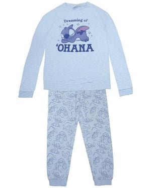 Disney Lilo & Stitch Long Pyjama für Erwachsene bequemer Schlafanzug - Blau
