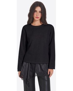 Imily Bela Langarmshirt Damen Lässige Tunika Mit Asymmetrischem Saum Und Spitze (Packung, 1-Tlg. 1Per-Pack) - Schwarz