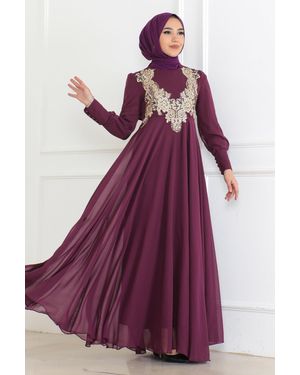 Moda Mihram Chiffon Spitze Lila Abendkleid 6113