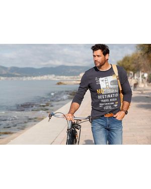 Man's World World Langarmshirt Neue Farbe! Langarm, Bedruckt, Rundhalsausschnitt, Aus 100% Baumwolle - Schwarz