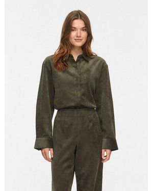 Vila Blusenshirt Knopfleiste Kentkragen Regular Fit Für Damen (1-Tlg) Recyceltes Material, Nachhaltig, Gerade Manschetten, Druckknopf - Grün