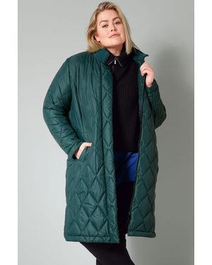 Sara Lindholm Wintermantel Steppmantel Straight Fit Ripp-Stehkragen Zipper - Grün