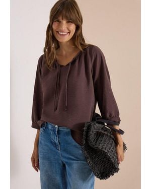 Cecil Carmenbluse Sommerbluse, Viskosemix, Carmenausschnitt - Braun